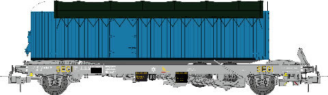 REE Modeles WB-340 - French Freight Wagon KANGOUROU + Trailer Blue Double Shaft